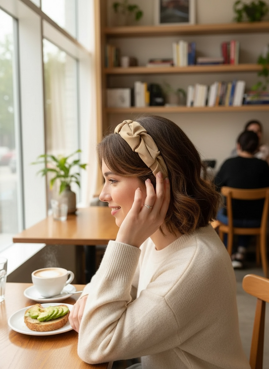 Handmade Rouged Hairband Tan