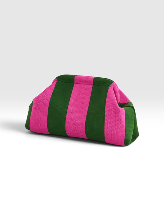 Racing Green & Magneta / Fuchsia Knit Dumpling Clutch Bag