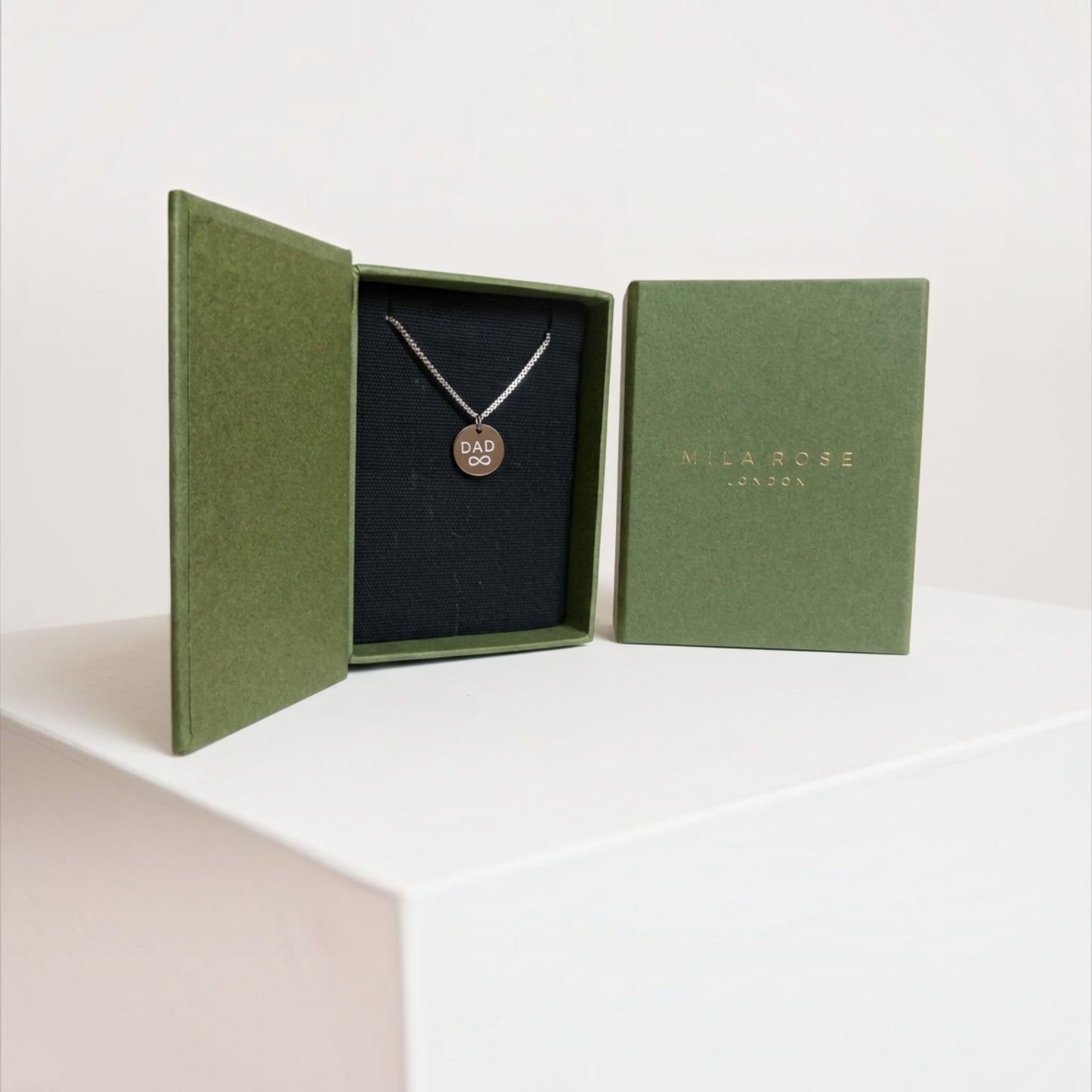Dad Infinity Disc Pendant Necklace with Gift Box & Gift Bag in Silver or Gold