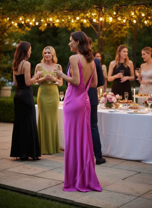 Italian Plunge Backless Maxi Dress Fuchsia
