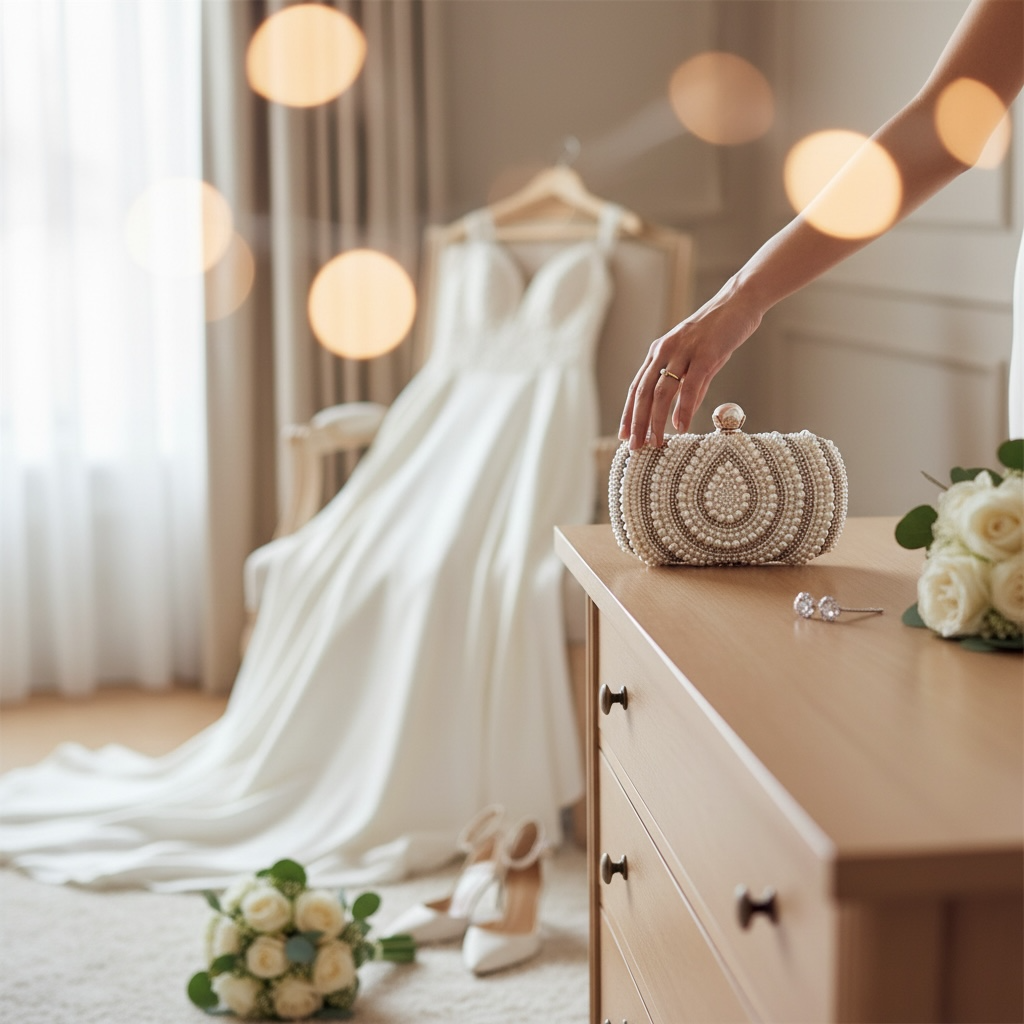 Pearl Rose Gold Clutch Handbag