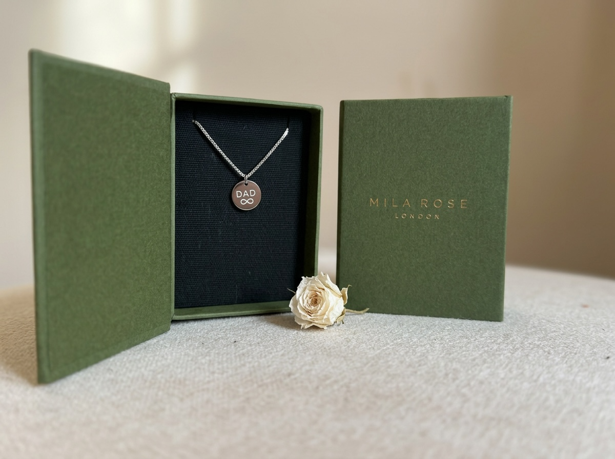 Dad Infinity Disc Pendant Necklace with Gift Box & Gift Bag in Silver or Gold