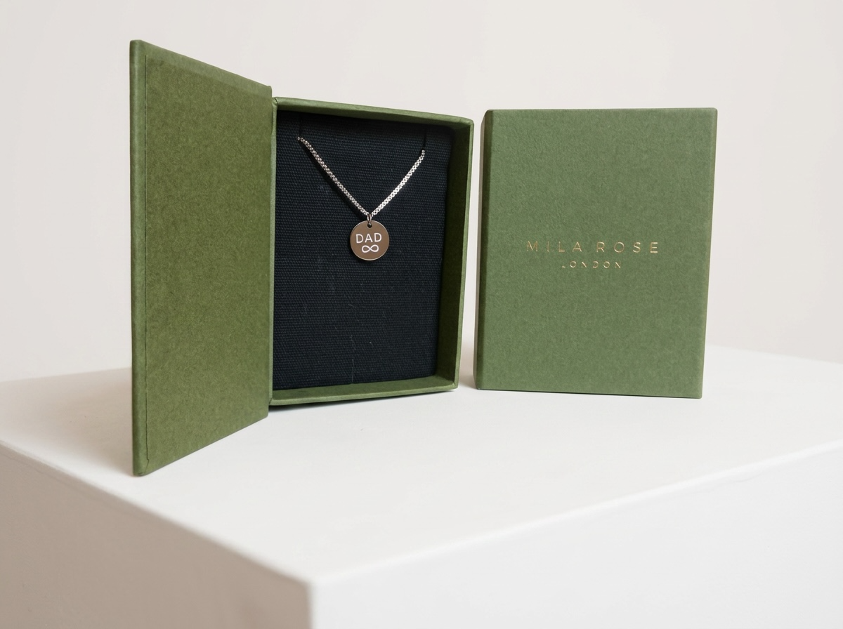 Mum & Dad Infinity Disc Pendant Necklace with Gift Box & Gift Bag in Silver or Gold