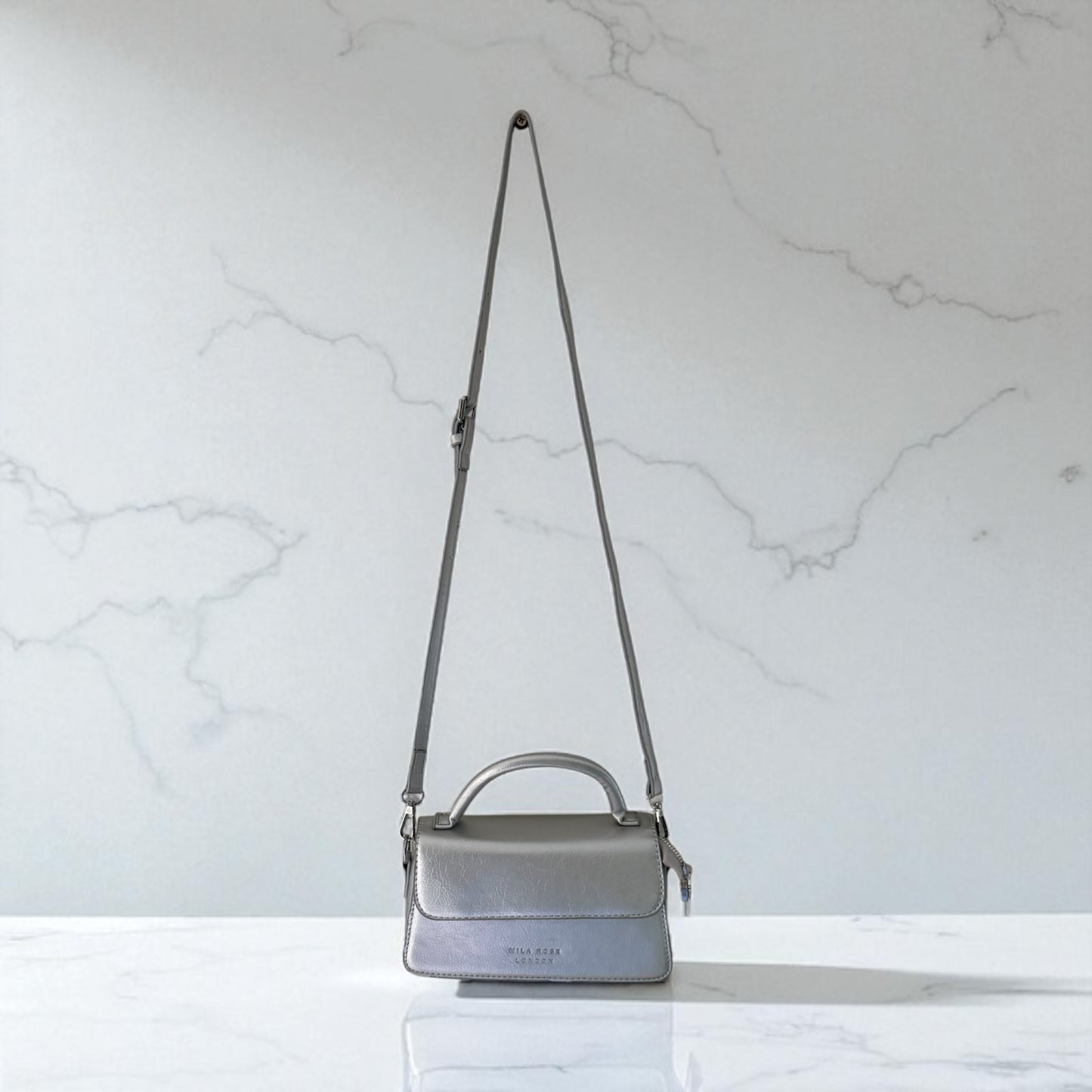 Alexa Siver Clutch Bag with Attachable Cross Body Strap