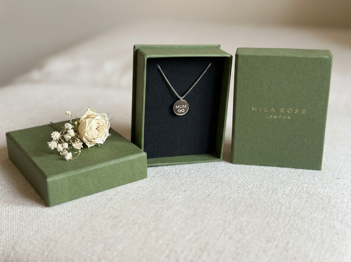 Mum Infinity Disc Pendant Necklace with Gift Box & Gift Bag in Silver or Gold