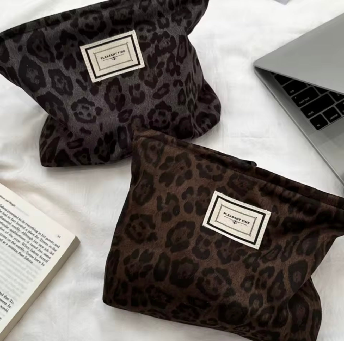 Leopard Print Cosmetic Makeup Pouch Grey