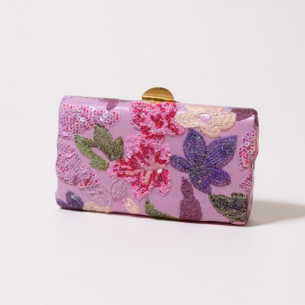 Glimmer & Bloom Bag Floral Purple, Pink, Red Clutch Bag with Shoulder Strap