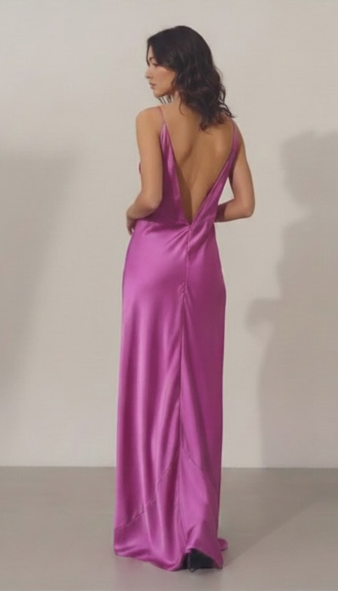 Italian Plunge Backless Maxi Dress Fuchsia