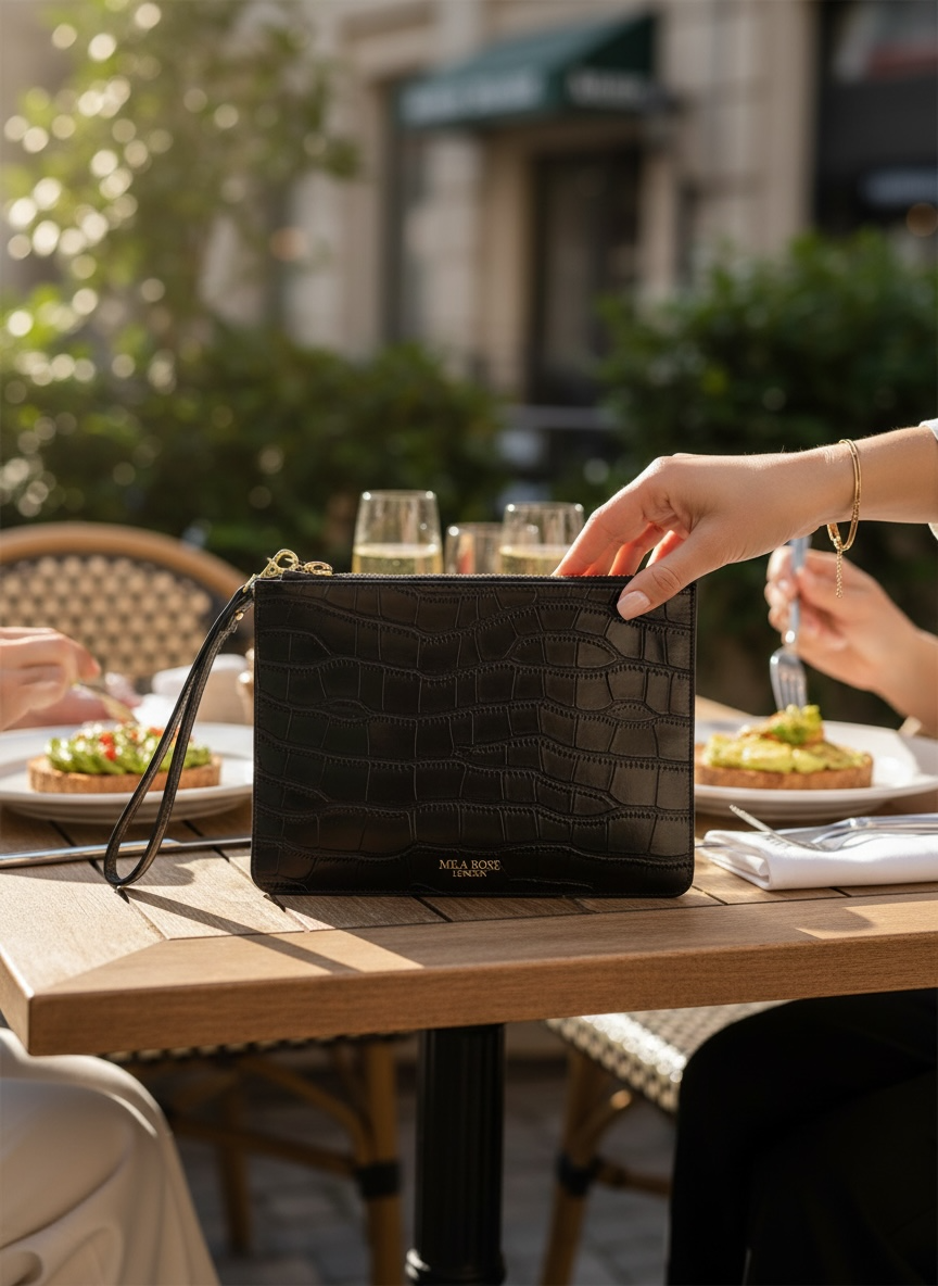 Leather Clutch Bag with Detachable Wrist Strap