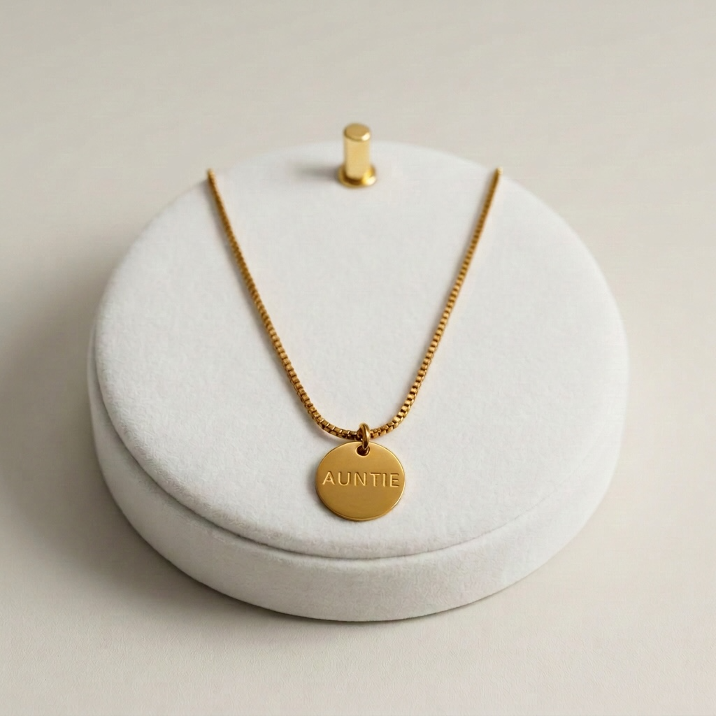 Auntie Engraved Necklace in Silver & Gold with Jewellery Gift Box & Bag