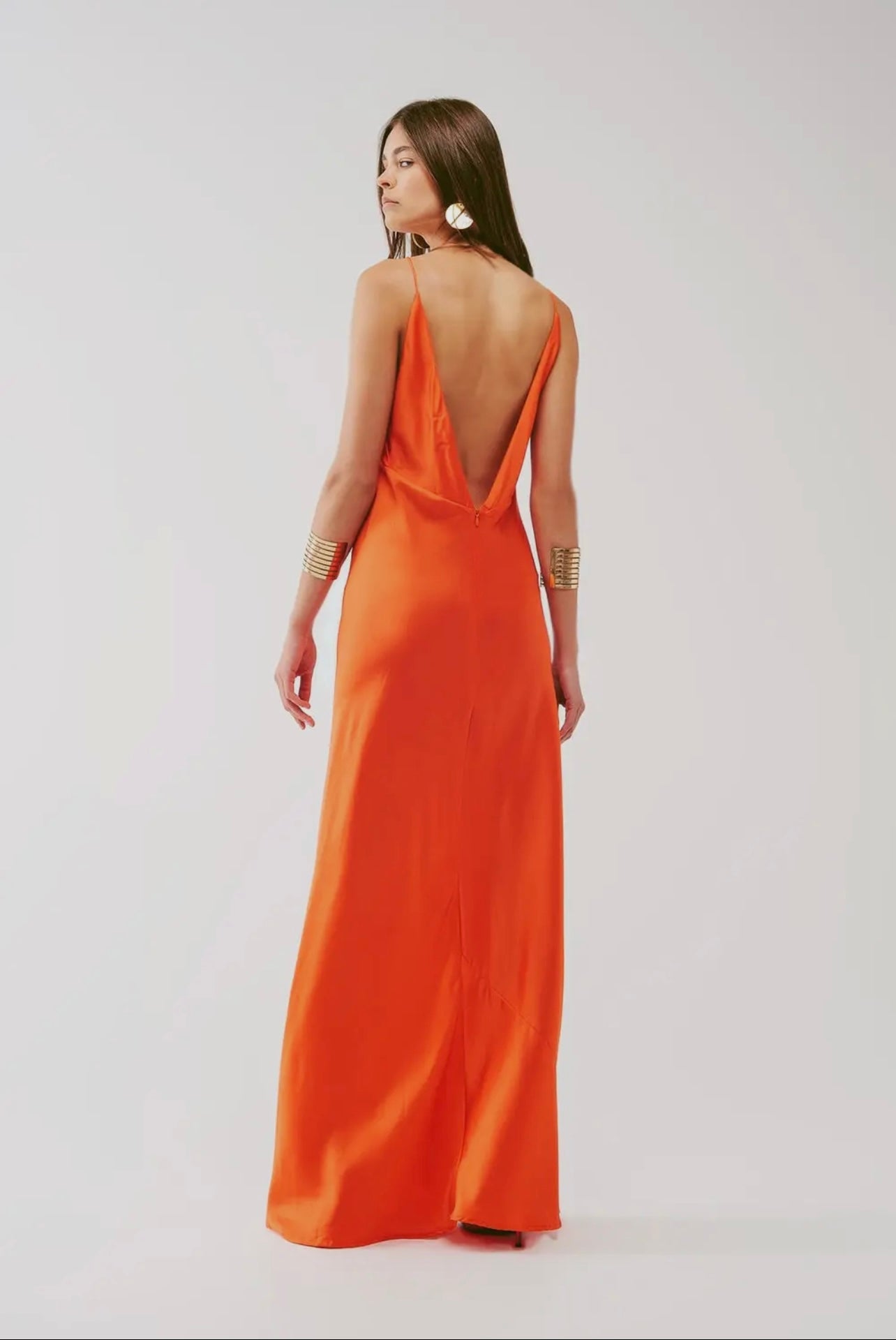 Italian Plunge Backless Maxi Dress Orange