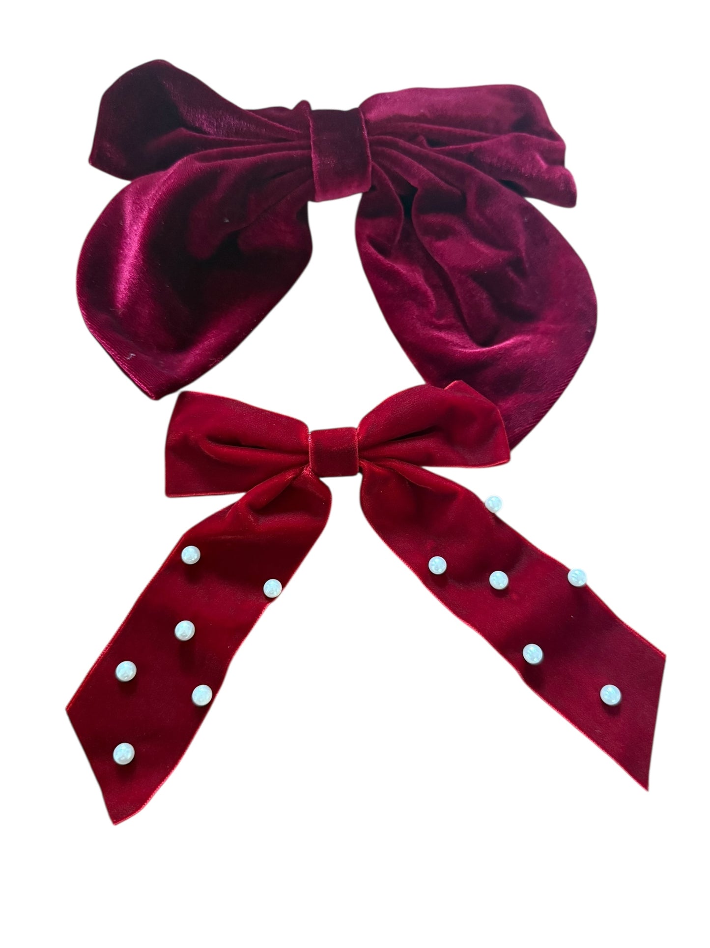 Velvet Black with Pearls Ribbon Bow Hair Clip Christmas Gifting