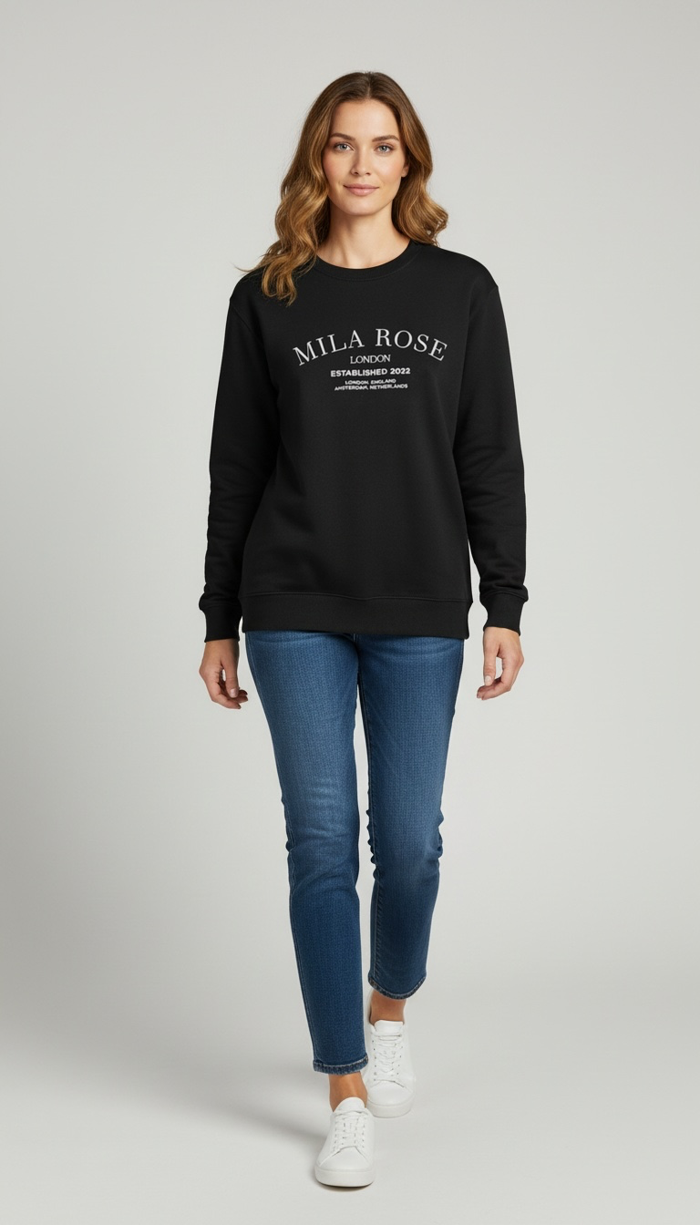 100% Cotton Crewneck Jumper - Black