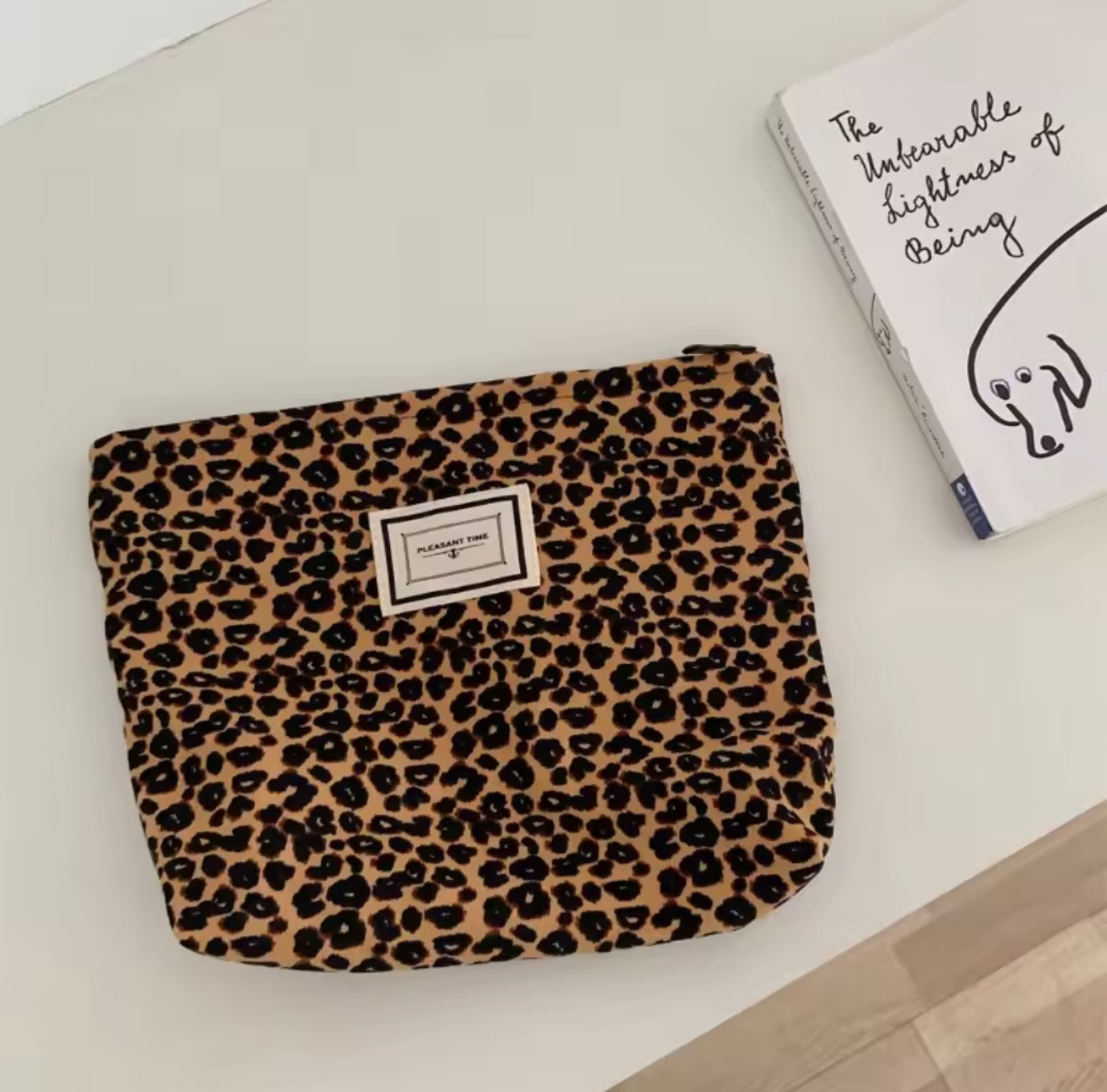 Cosmetic Makeup Pouch Brown Leopard Print