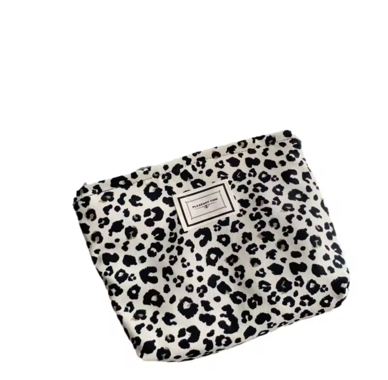 Cosmetic Makeup Pouch Black & White Leopard Print