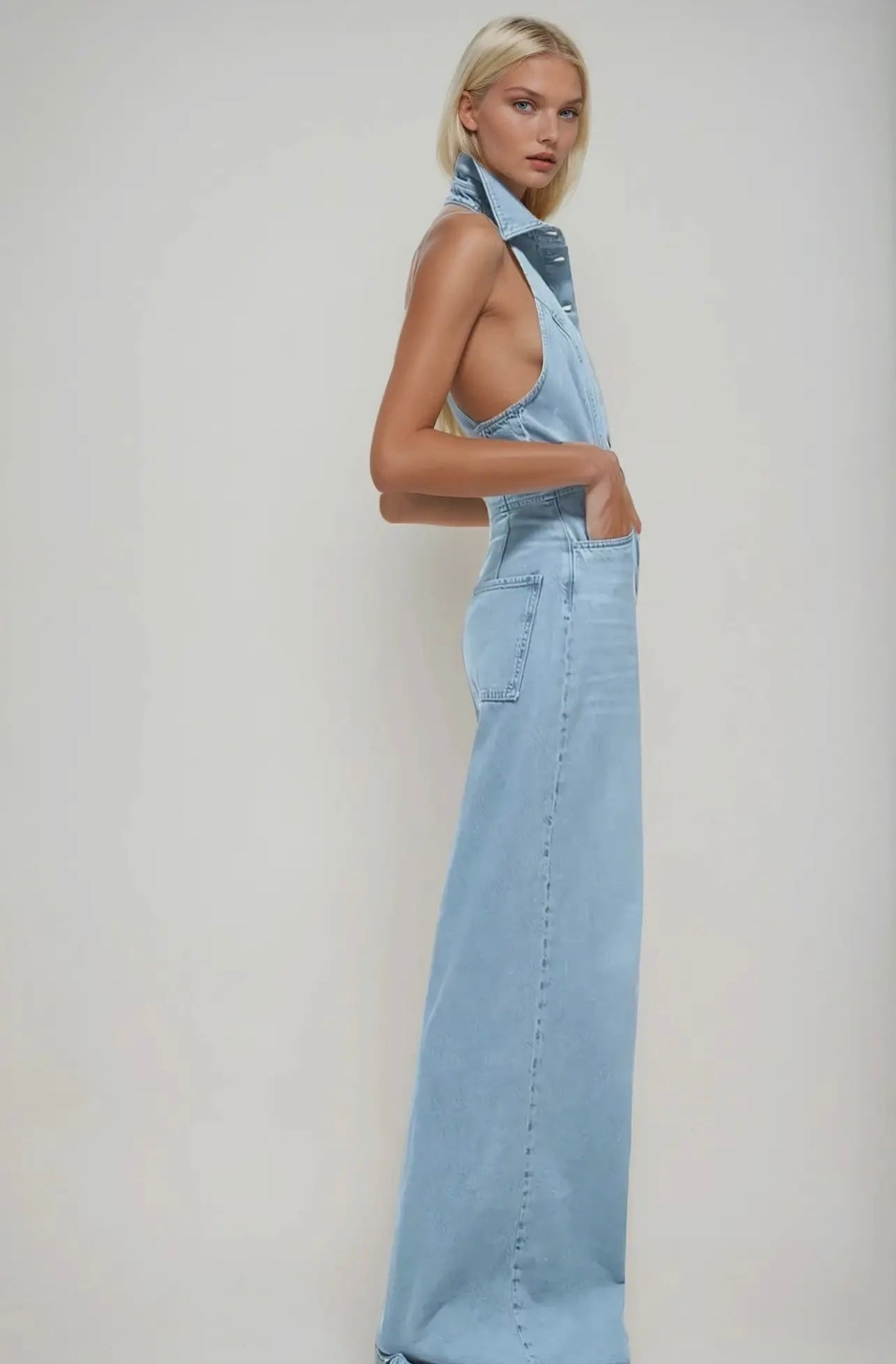 LA Denim Halterneck Jumpsuit