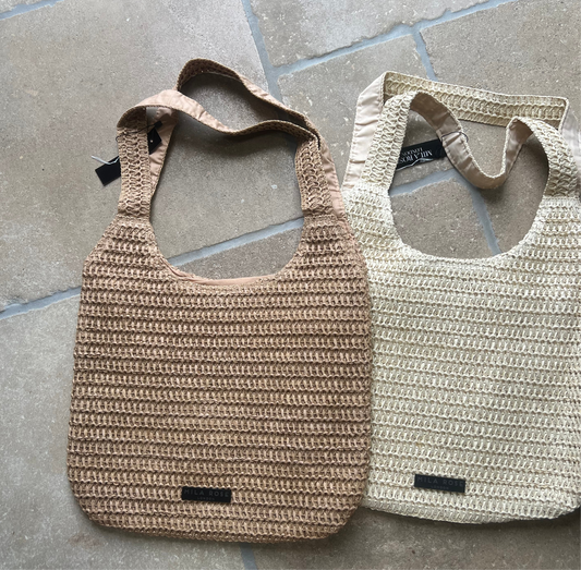 Elegant Large Capacity Summer Straw Shoulder Bag in sand with Zipped Compartment by Mila Rose London