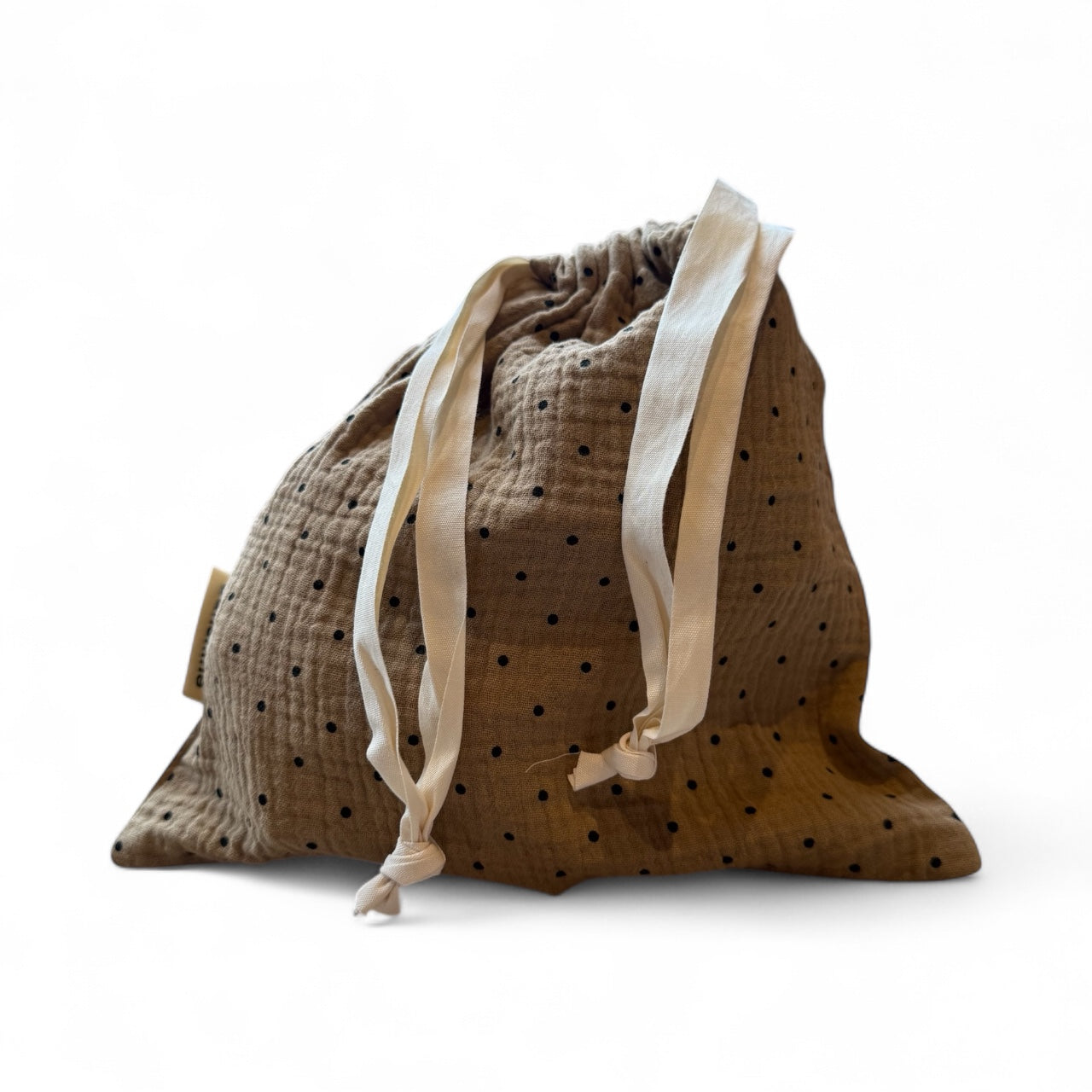 Cosmetic Drawstring Pouch Brown Pokka Dot