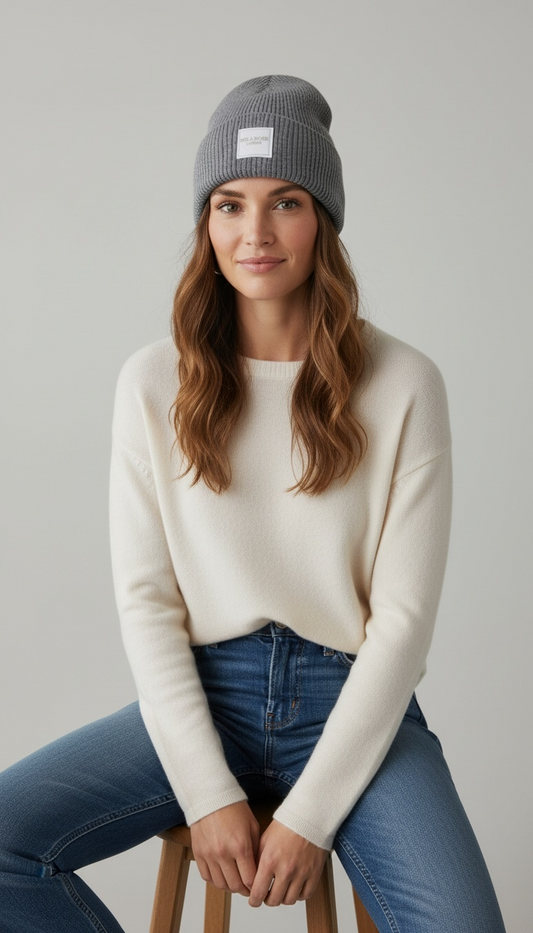 Mila Rose London Ribbed Wool-Blend Beanie – Charcoal Grey