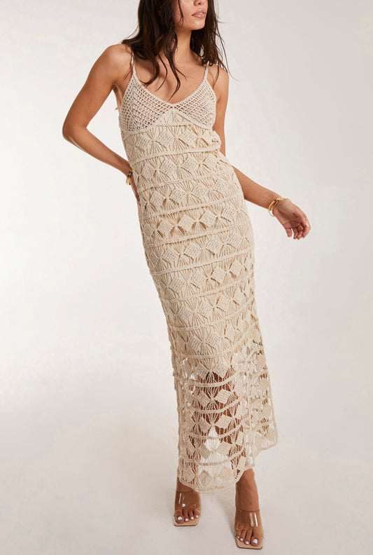 Stone Lace Geometric Midi Dress