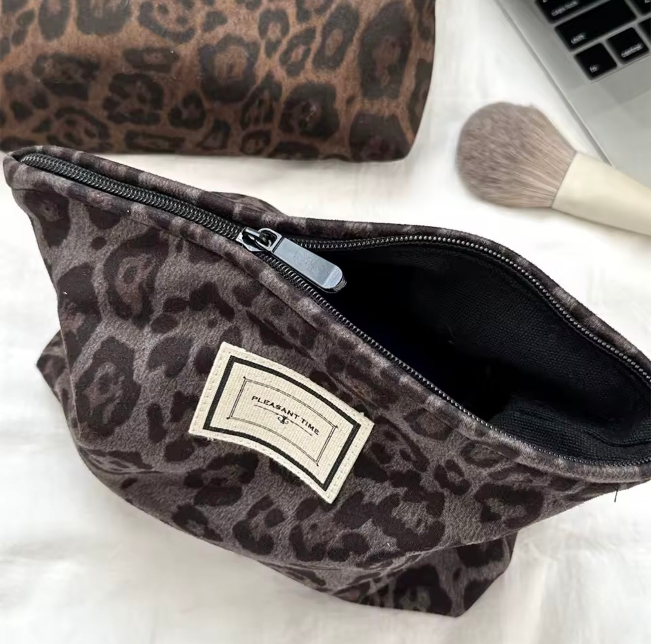 Leopard Print Cosmetic Makeup Pouch Grey
