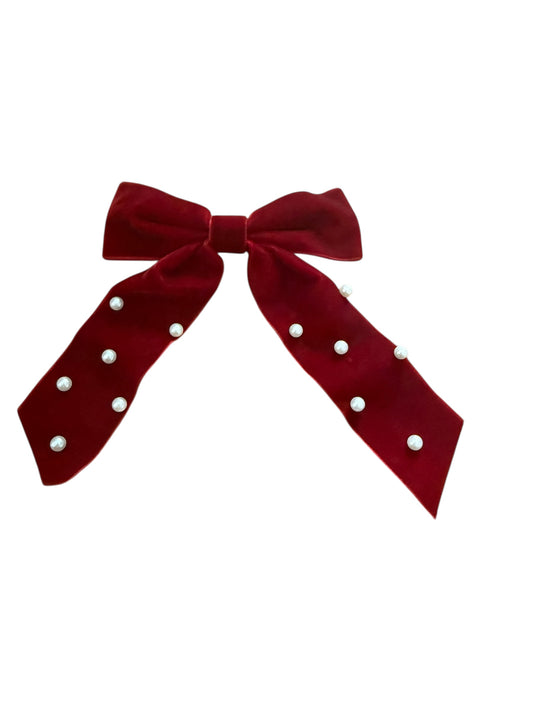 Velvet Rouge Red with Pearls Ribbon Bow Hair Clip Christmas Gifting