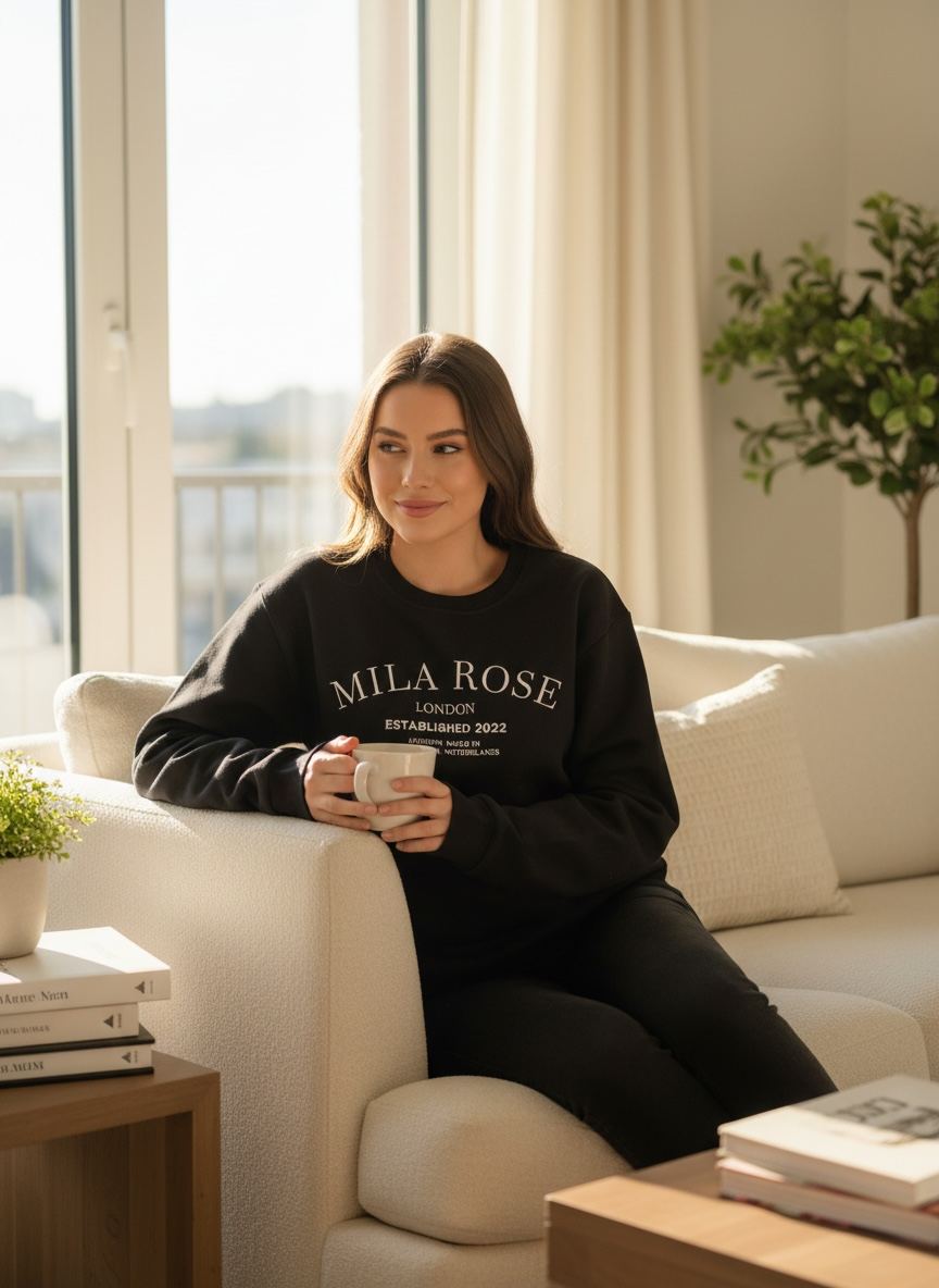 Mila Rose London Black Crewneck Sweatshirt - 100% Cotton