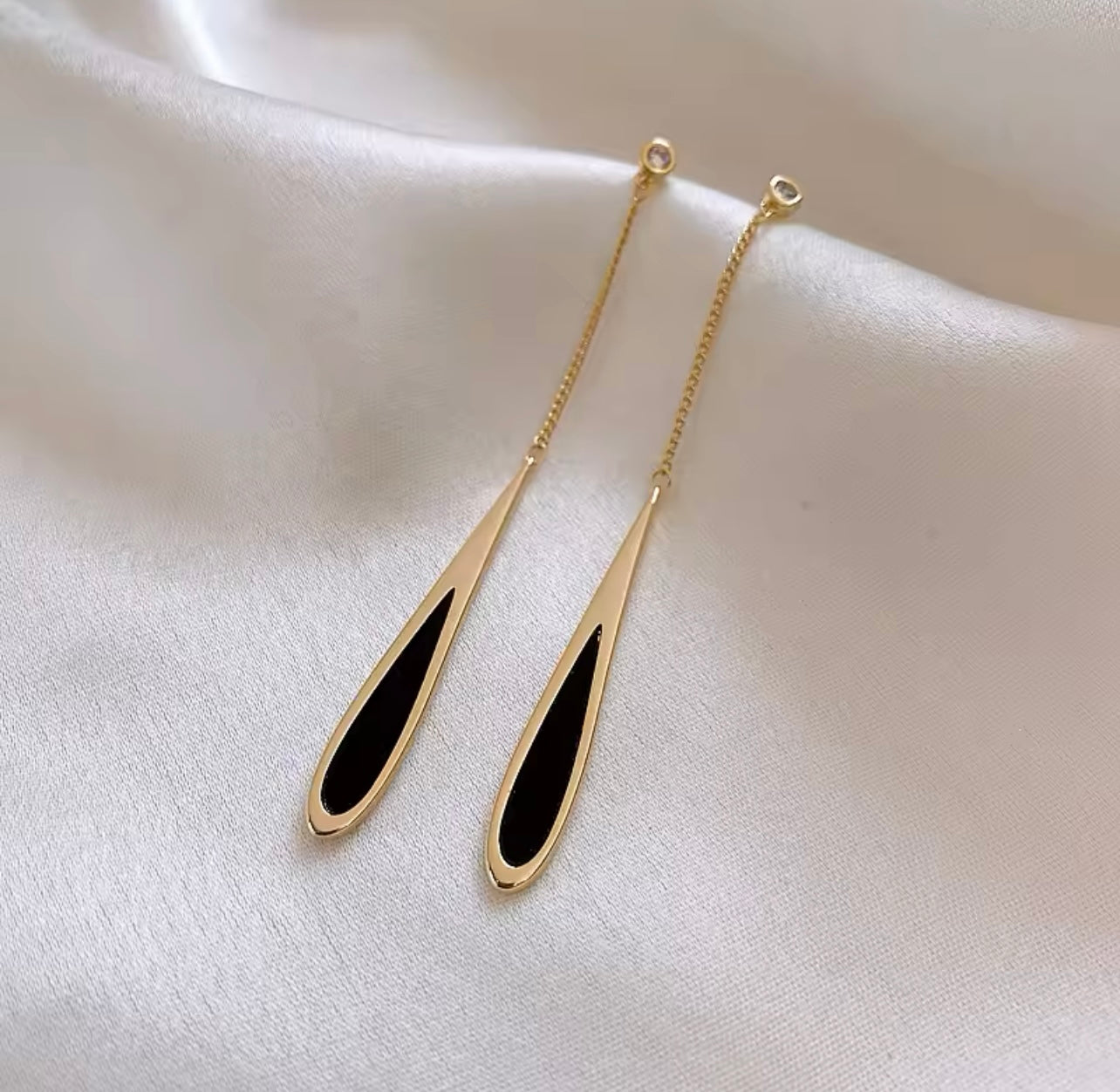 American Classic Black Drop Tassel Long Earrings in Gold