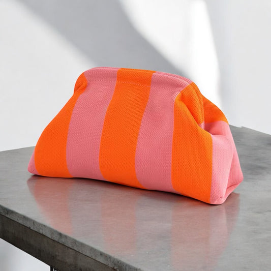 Sunny Shores Crochet Clutch Blood Orange & Dusty Samon Pink