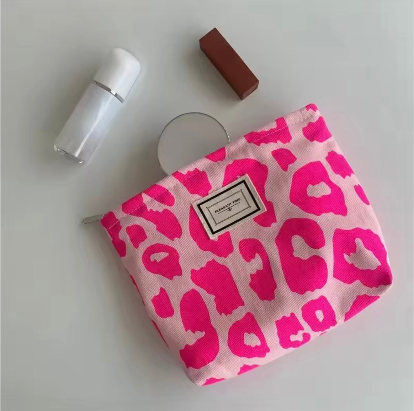 Leopard Print Cosmetic Makeup Pouch Pink