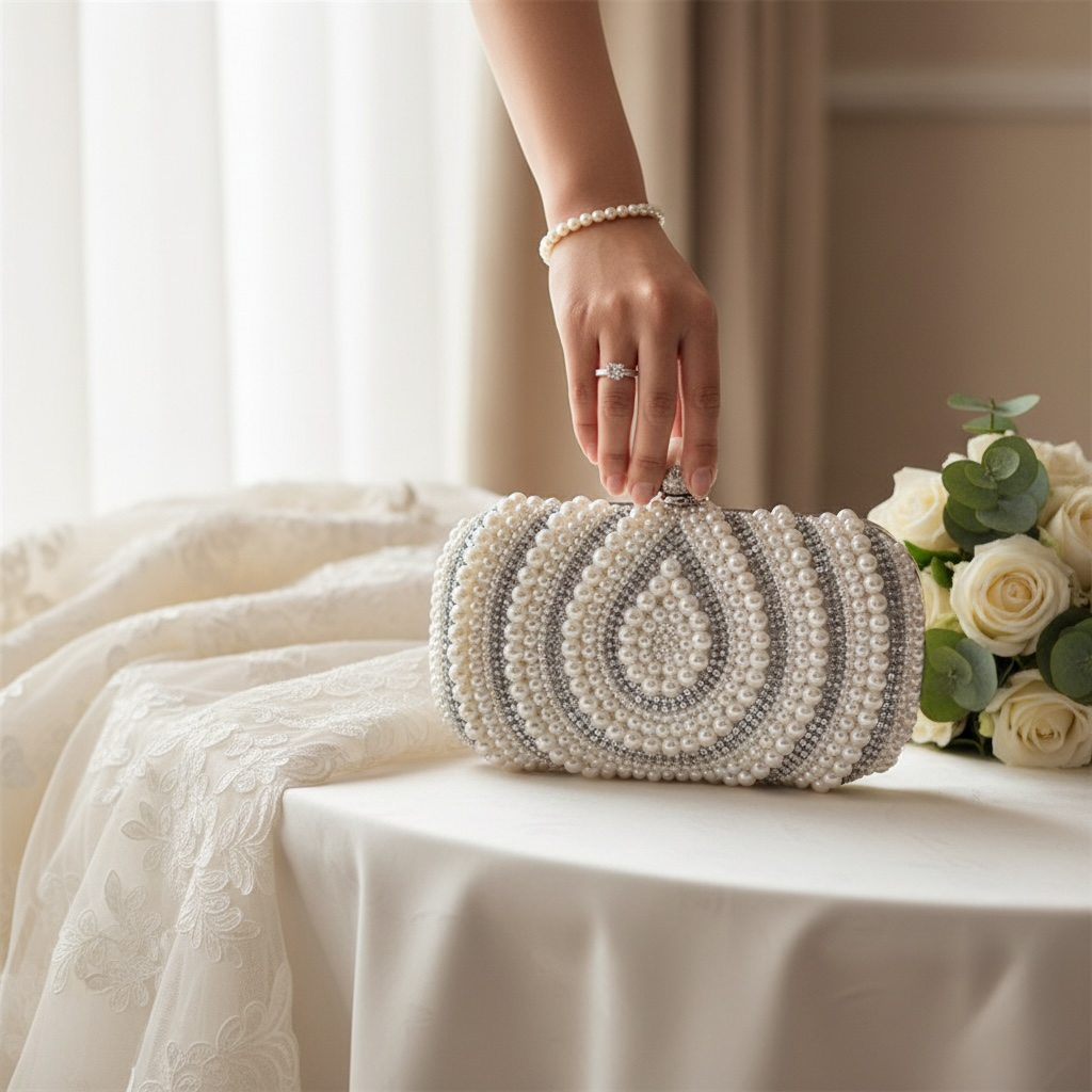 Pearl Silver Clutch Handbag