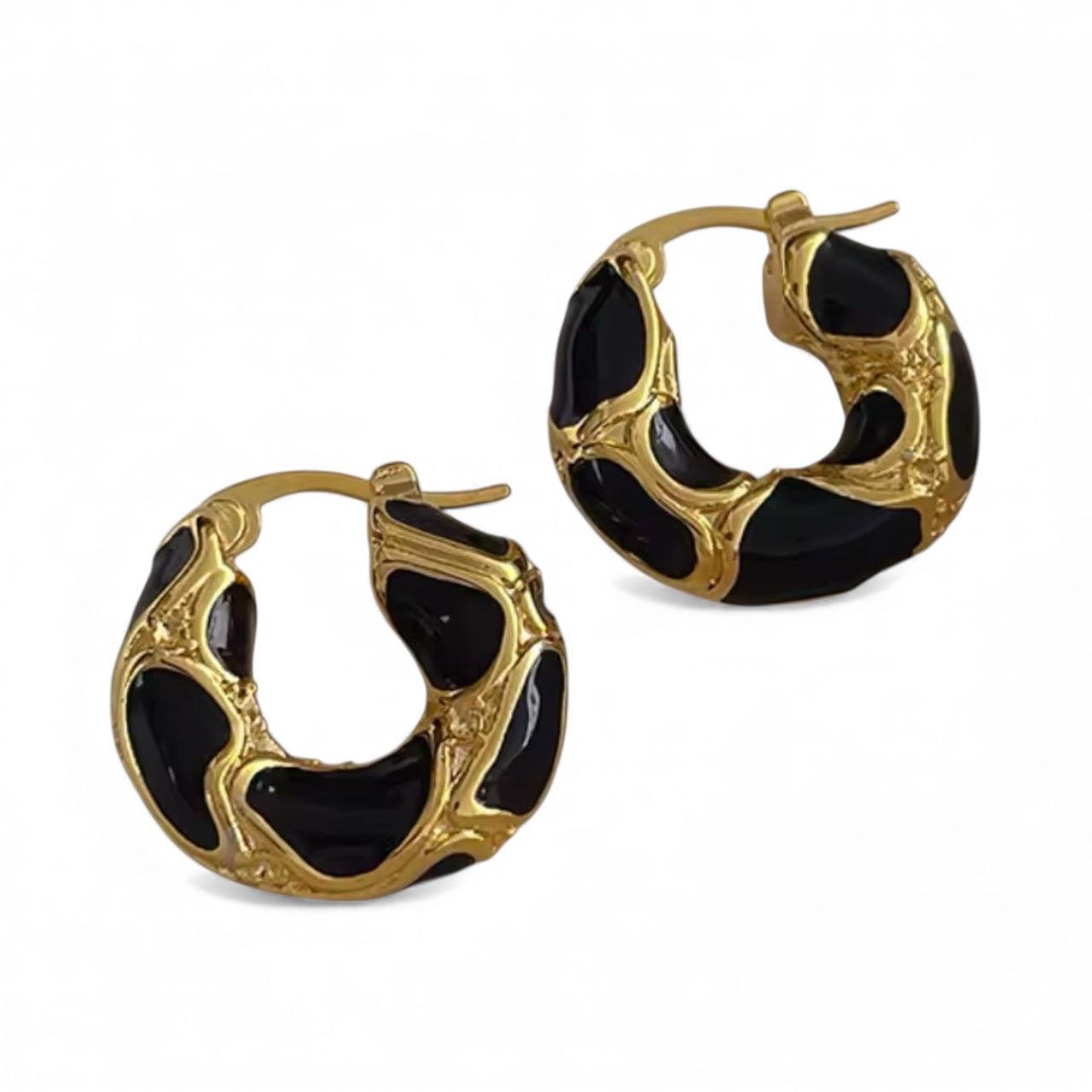 Black & Gold Leopard Print Hoop Earrings