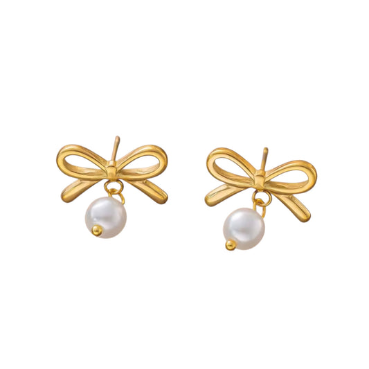 Gold Hoop Earring With bow & pearl