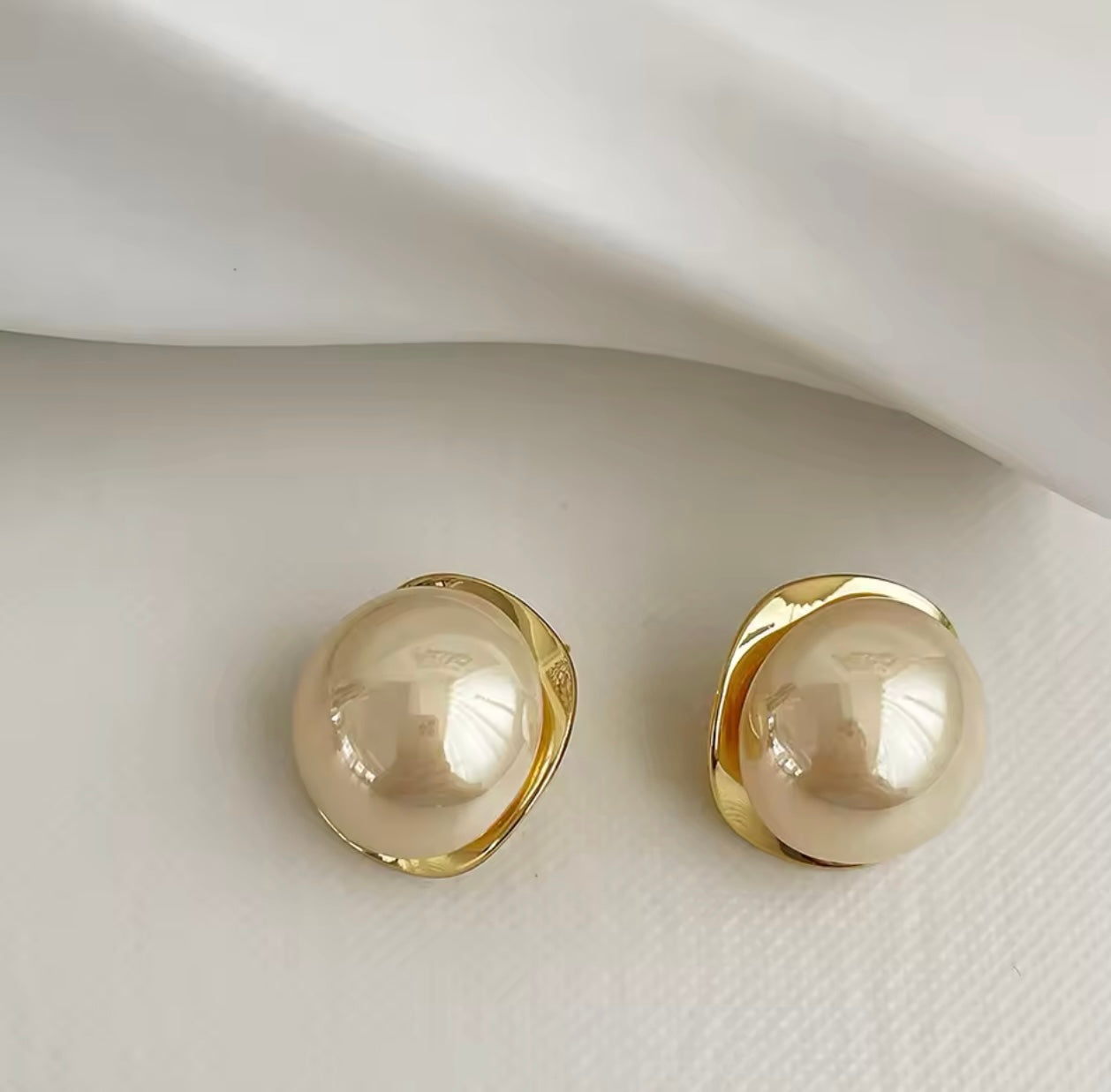 French Pearl Stud Gold Earrings