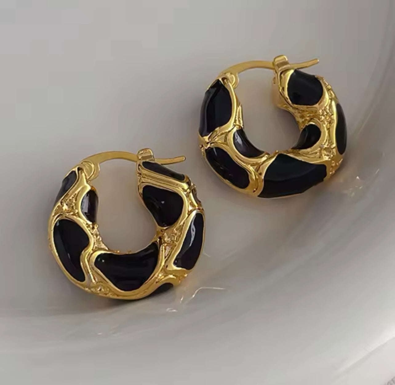 Black & Gold Leopard Print Hoop Earrings