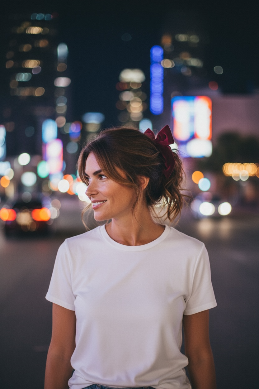 Velvet Black with Pearls Ribbon Bow Hair Clip Christmas Gifting