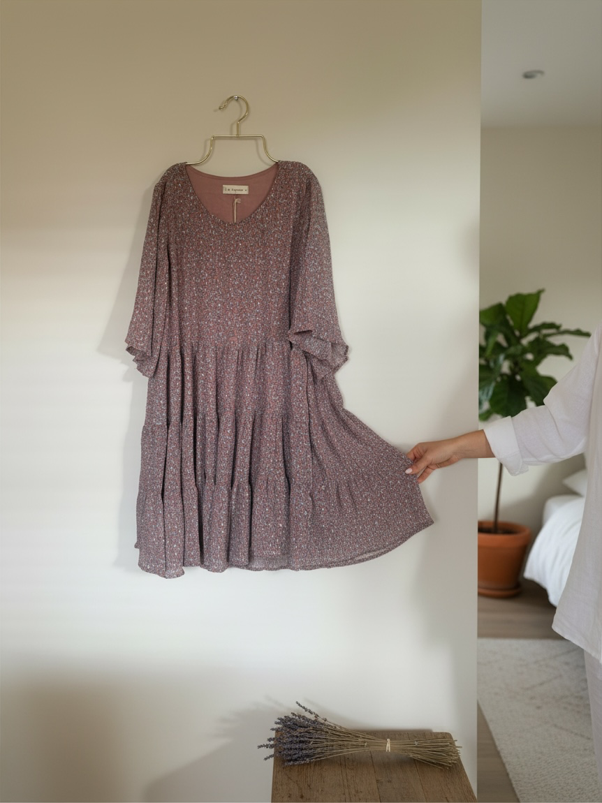 By Together Floral Printed Tiered Mini Dress in Dust Rose