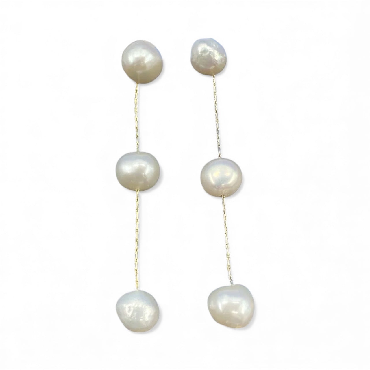 Three Pearl Drop Earrings in Gold