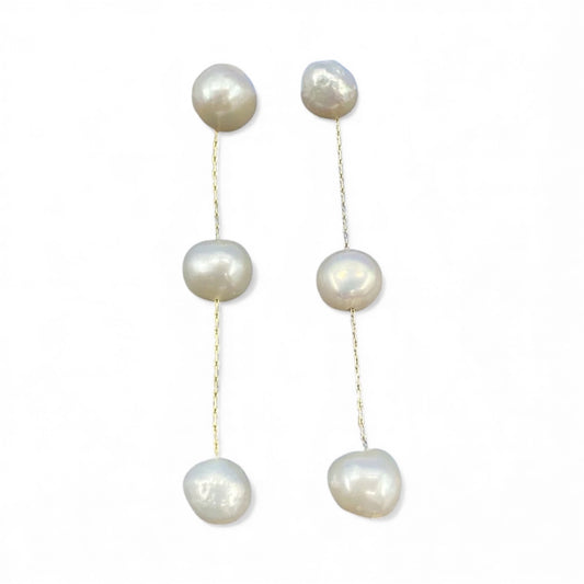 Three Pearl Drop Earrings in Gold