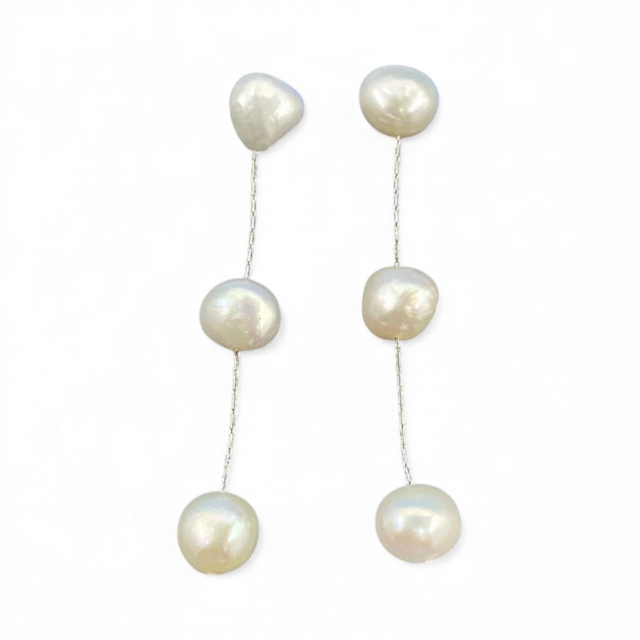 Three Drop Pearl Earrings in Silver