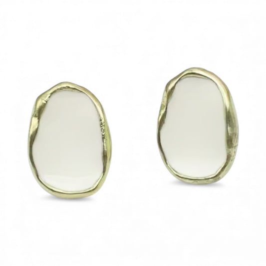 Cream & Gold Geometric Bean Stud Earrings