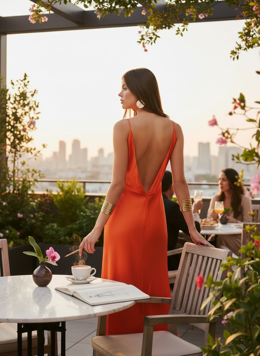 Italian Plunge Backless Maxi Dress Orange