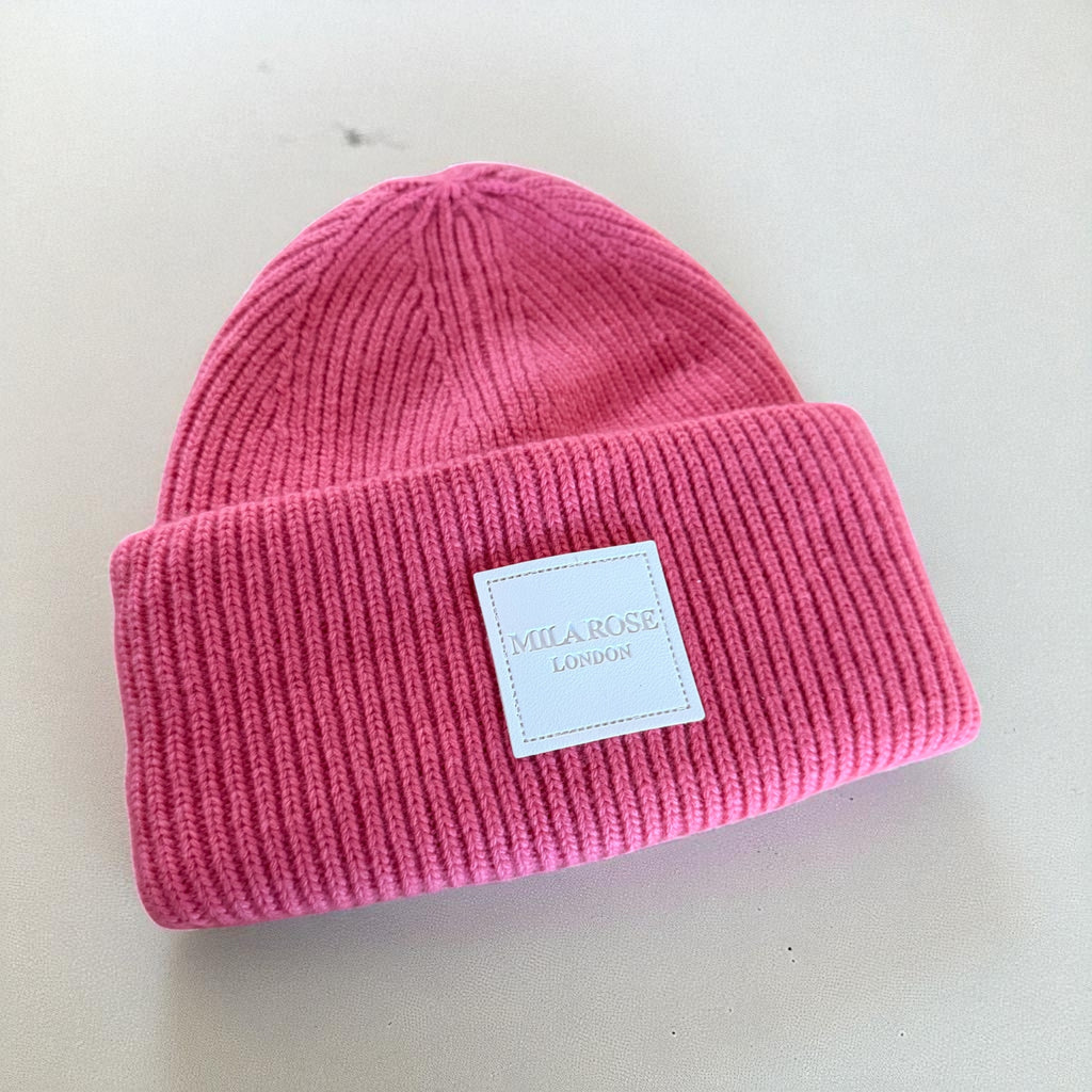 Winter Wool Hat Beanie Hot Pink