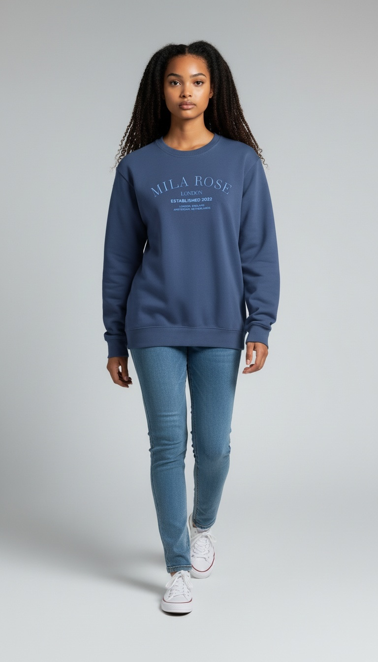 100% Cotton Crewneck Jumper - Navy