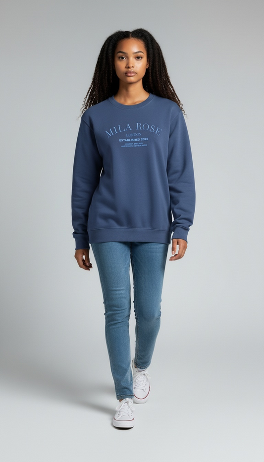 100% Cotton Crewneck Jumper - Navy