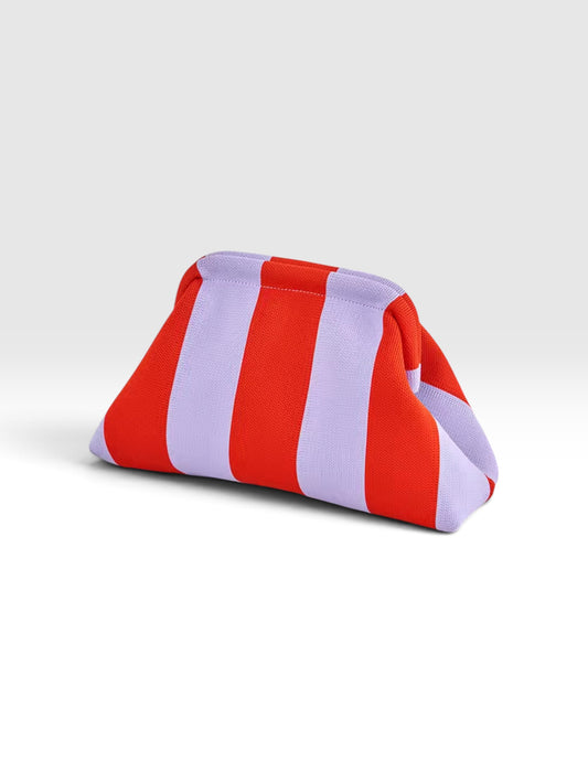 Pastel Lilac & Red Knit Dumpling Clutch Bag