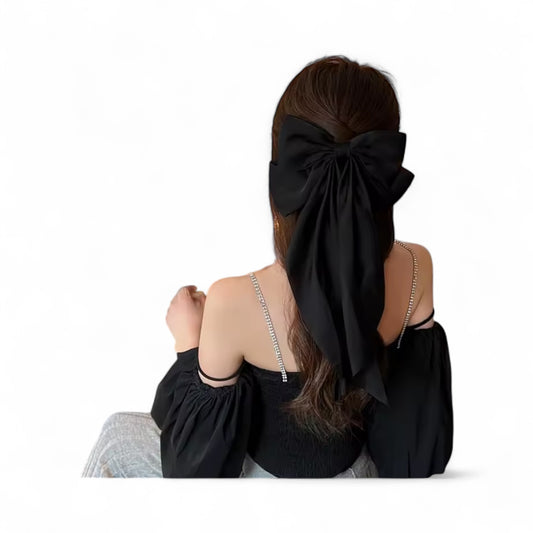 Christmas Black Satin Hairband Bow with Clip