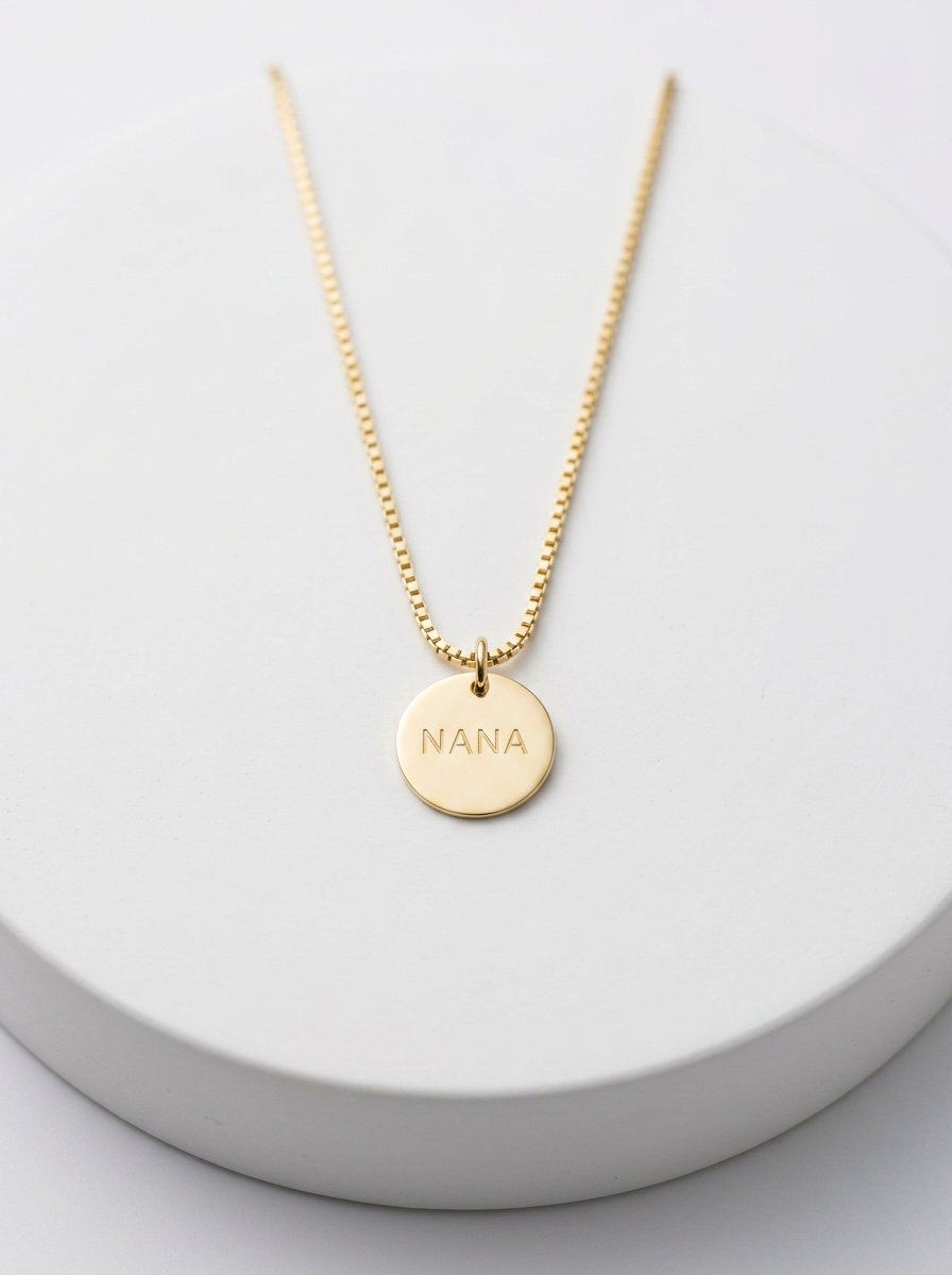 Nana Engraved Necklace in Silver & Gold with Jewellery Gift Box & Bag