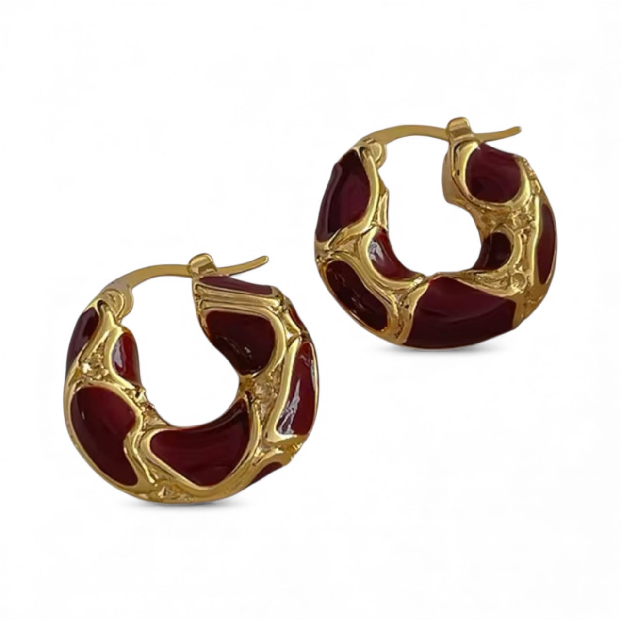 Red & Gold Leopard Print Hoop Earrings