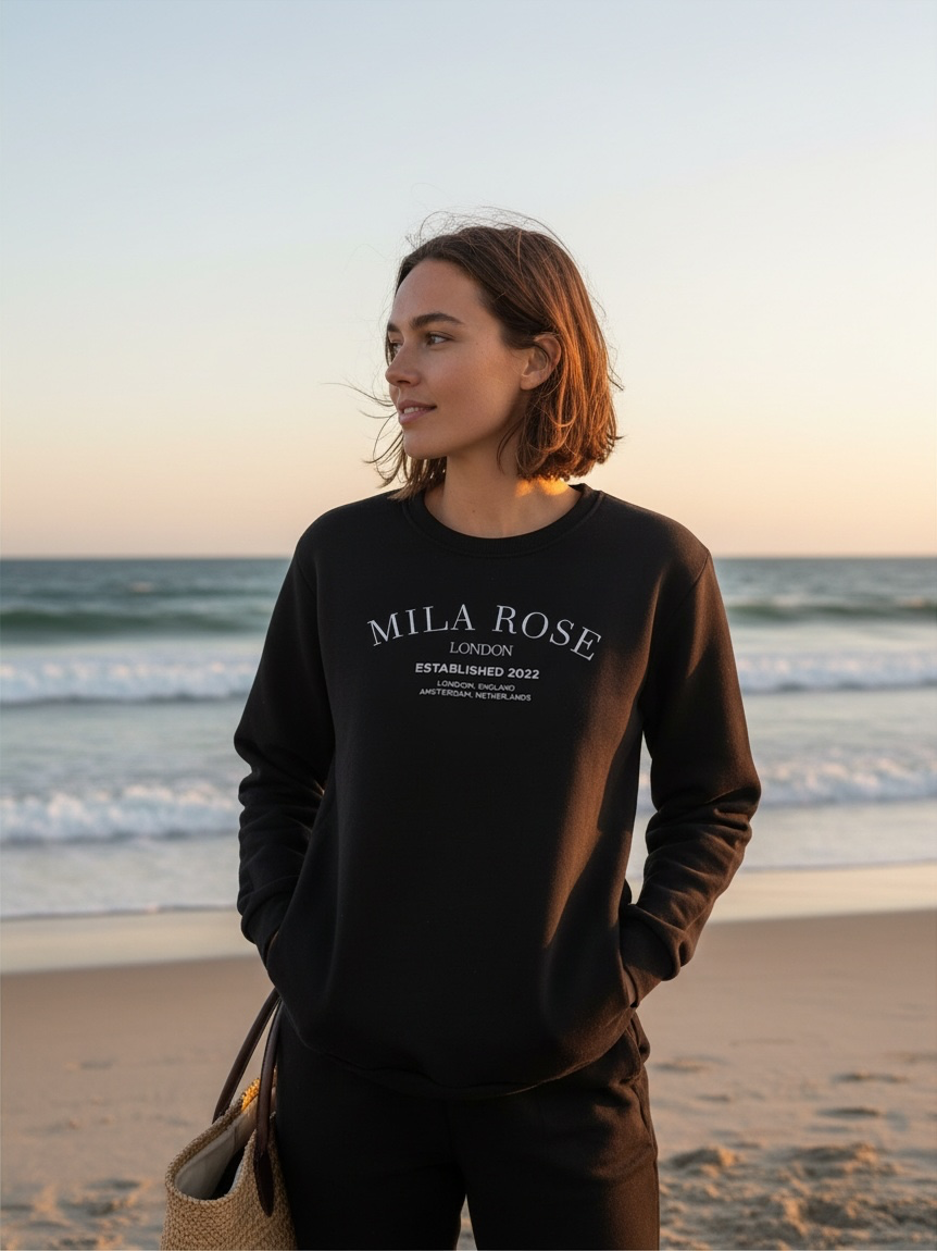 100% Cotton Crewneck Jumper - Black